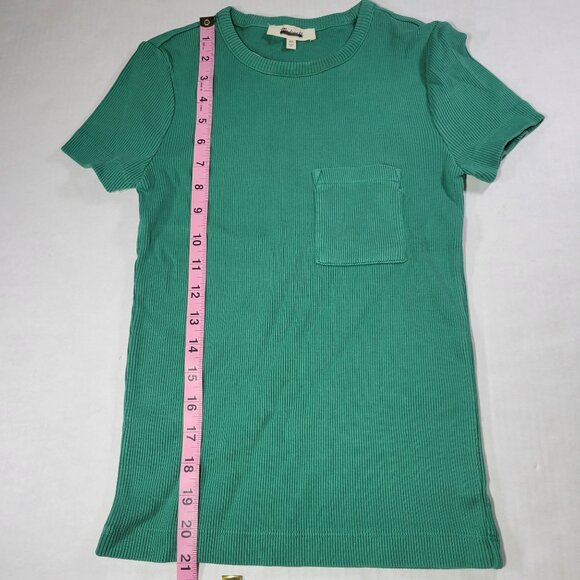 Madewell Women Green Garment Dyed Ribbed Short Sleeve Cotton Tee Size XS - Picture 4 of 6
